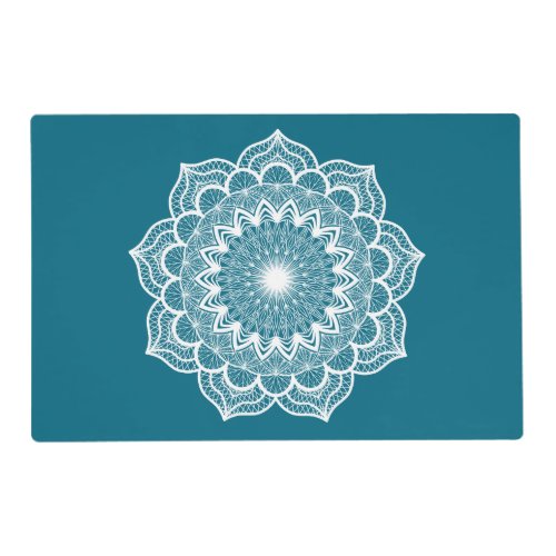 White mandala on blue background placemat