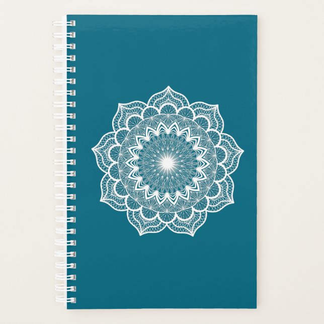White Mandala on Blue Background Planner (Front)