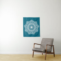White Mandala on Blue Background