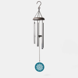White Mandala on Blue Background Wind Chime