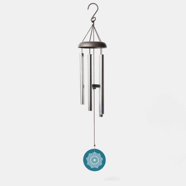 White Mandala on Blue Background Wind Chime (Full)