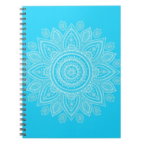 White Mandala on Bright Blue Spiral Notebook