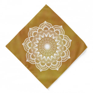 White Mandala on Gold Background Bandana