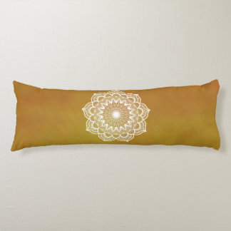 White Mandala on Gold Background Body Pillow