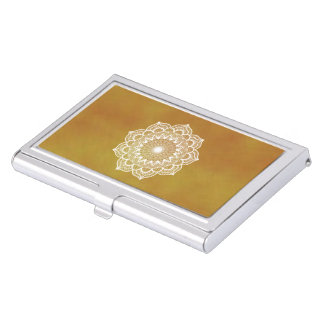 White Mandala on Gold Background Business Card Case