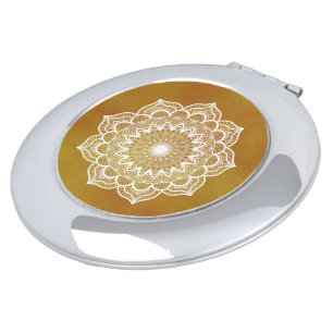 White Mandala on Gold Background Compact Mirror