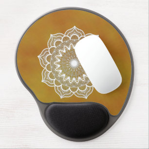 White Mandala on Gold Background Gel Mouse Pad