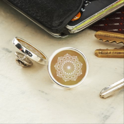 White Mandala on Gold Background Lapel Pin