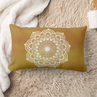 White Mandala on Gold Background Lumbar Pillow