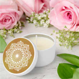 White Mandala on Gold Background Mini Candle Favors