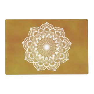 White mandala on gold background placemat