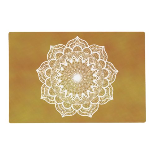 White mandala on gold background placemat