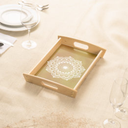 White Mandala on Gold Background Serving Tray