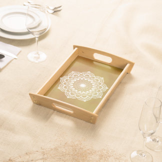 White Mandala on Gold Background Serving Tray