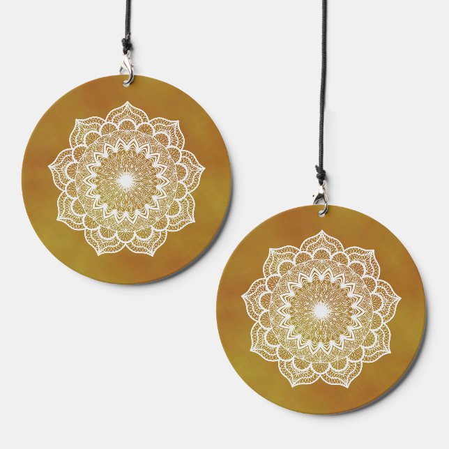 White Mandala on Gold Background Wind Chime (Front & Back)