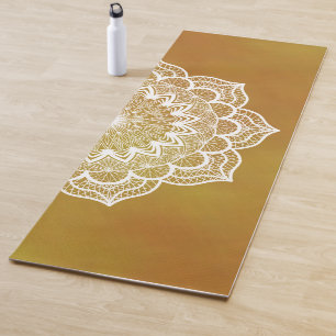 White Mandala on Gold Background Yoga Mat