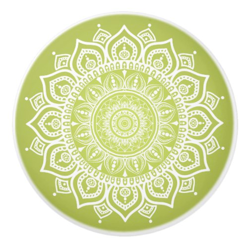 White Mandala on Green Ceramic Pull Knob
