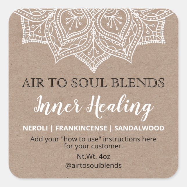 White Mandala On Kraft Blend Labels (Front)
