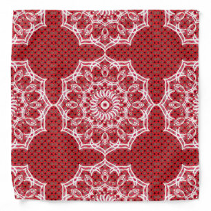 White Mandala on Mosaic Red Pattern Bandana