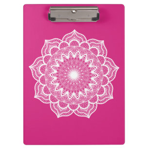 White Mandala on Pink Background Clipboard