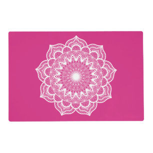 White Mandala on Pink Background Placemat