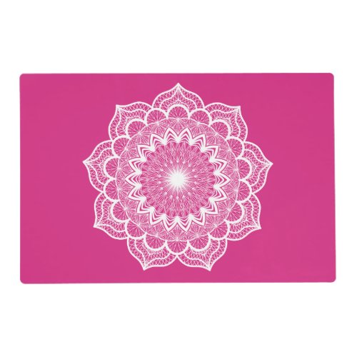 White Mandala on Pink Background Placemat