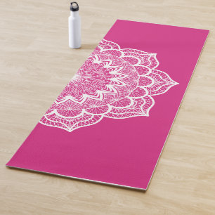White Mandala on Pink Background Yoga Mat