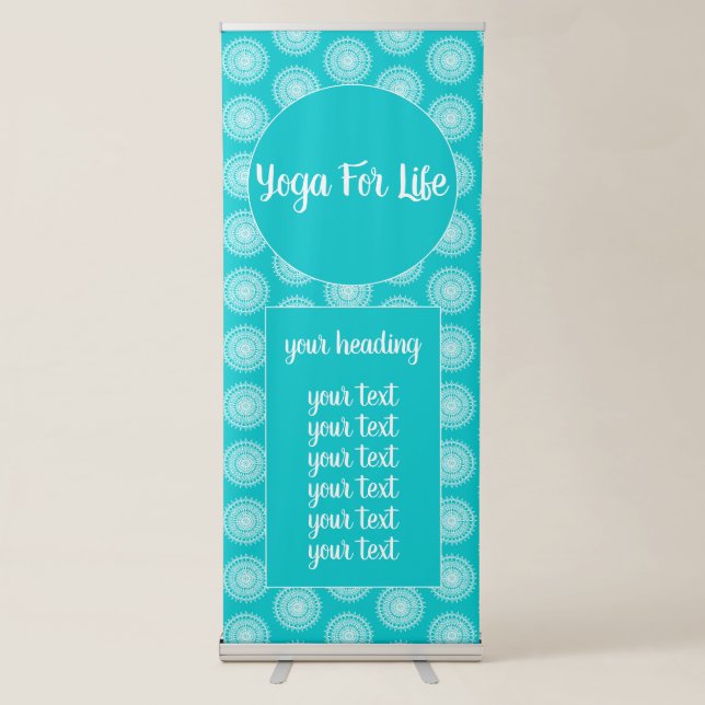 White Mandala On Turquoise Retractable Banner (Front)