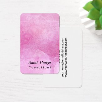 White Mandala Over Textured Deep Pink Watercolor 1 Business Card