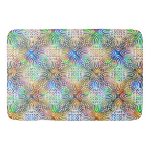 White Mandala Pattern Over Colorful Jewel Tones Bath Mat