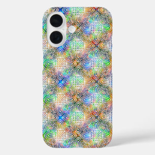 White Mandala Pattern Over Colorful Jewel Tones iPhone 16 Case