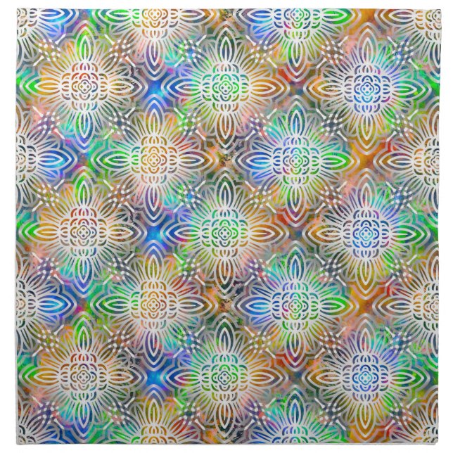 White Mandala Pattern Over Colorful Jewel Tones Cloth Napkin (Front)