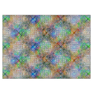 White Mandala Pattern Over Colorful Jewel Tones Cutting Board