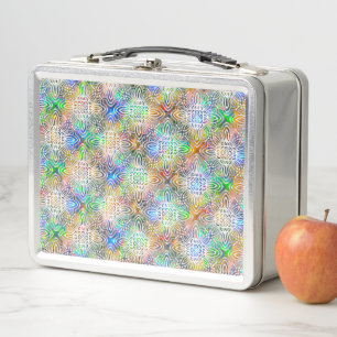White Mandala Pattern Over Colorful Jewel Tones Metal Lunch Box