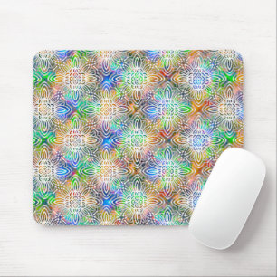 White Mandala Pattern Over Colorful Jewel Tones Mouse Pad