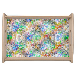 White Mandala Pattern Over Colorful Jewel Tones Serving Tray