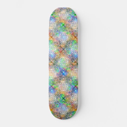 White Mandala Pattern Over Colorful Jewel Tones Skateboard
