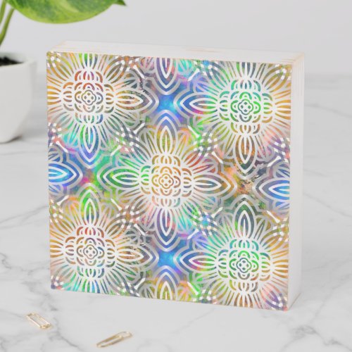White Mandala Pattern Over Colorful Jewel Tones Wooden Box Sign