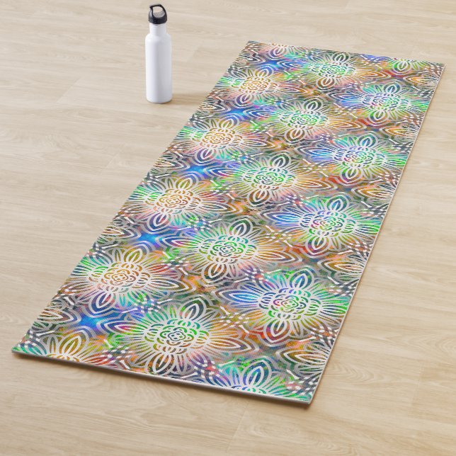 White Mandala Pattern Over Colorful Jewel Tones Yoga Mat (In Situ)
