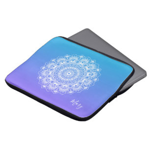 White mandala purple and blue ombre monogram laptop sleeve