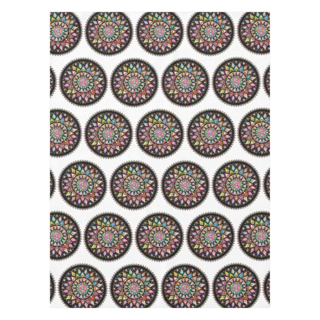 White Mandala Rainbow Indian Pattern Tablecloth (Front)