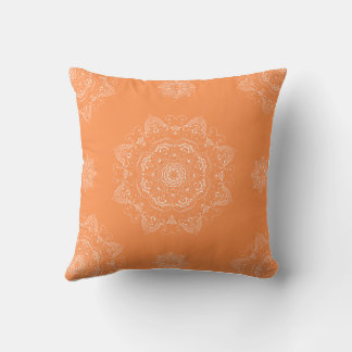 White Mandalas on Orange Throw Pillow