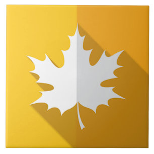White Maple Leaf on Yellow Ceramic Tile