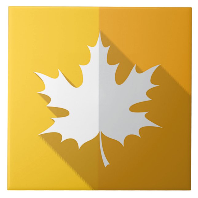 White Maple Leaf on Yellow Ceramic Tile (Front)