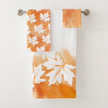 White maple leaf orange watercolor wash, monogram