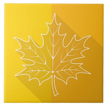 White Maple Leaf Outline On Gold Ceramic Tile by HolidayBug at Zazzle