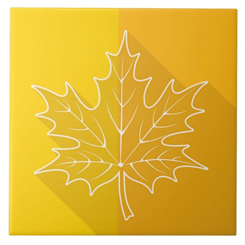 White Maple Leaf Outline on gold Ceramic Tile