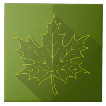 White Maple Leaf Outline On Green Ceramic Tile by HolidayBug at Zazzle