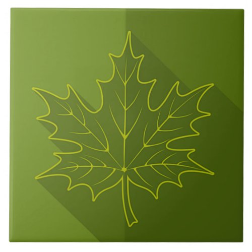 White Maple Leaf Outline on green Ceramic Tile