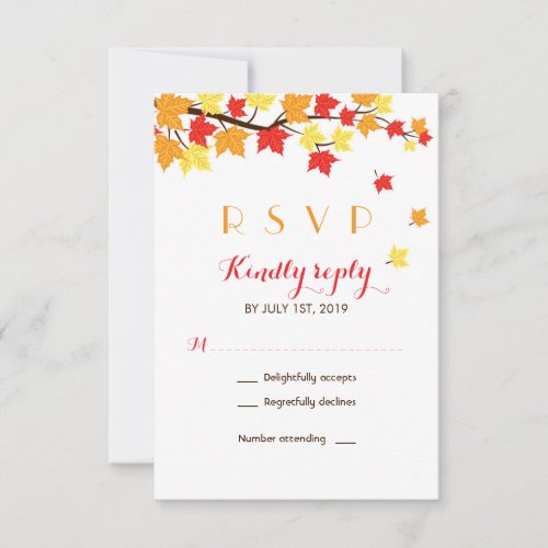 White Maple Leaves Fall Season Wedding RSVP Card